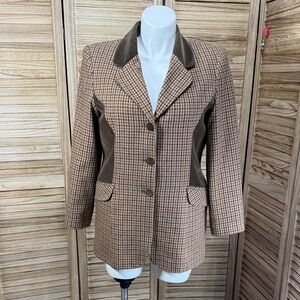 Style Exchange Blazer Plaid Wool With Velvet Collar Side Panels Vintage Size SP